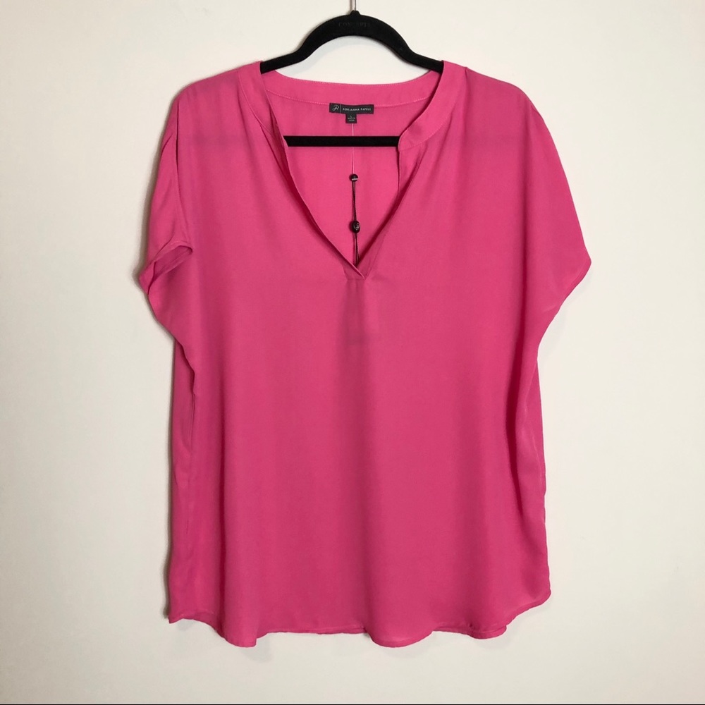 Adrianna Papell Hot Pink V-Neck Blouse